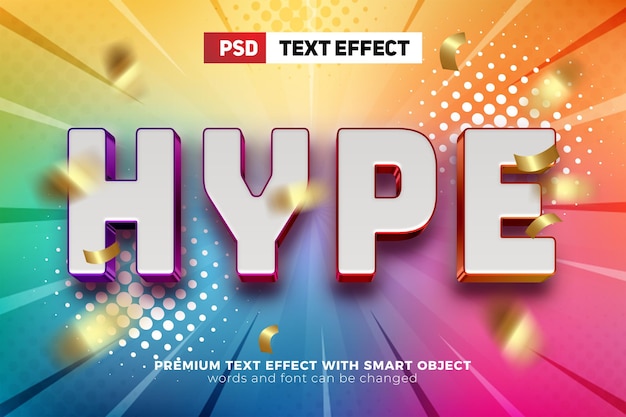 Hype trend 3d text effect on colorfull halftone background