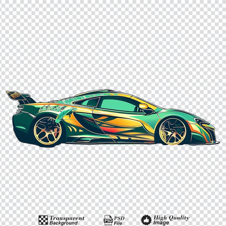 PSD hyper car with tribal design isolated on transparent background