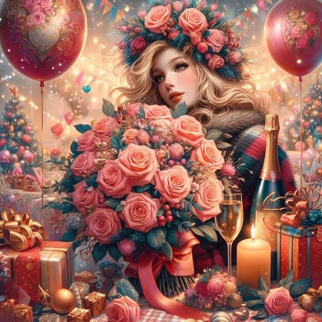 PSD hyper realisitc sztuka wektorowa dzień walentynkowy uroczysty kolorowy bukiet róż kwiaty izolowane tło