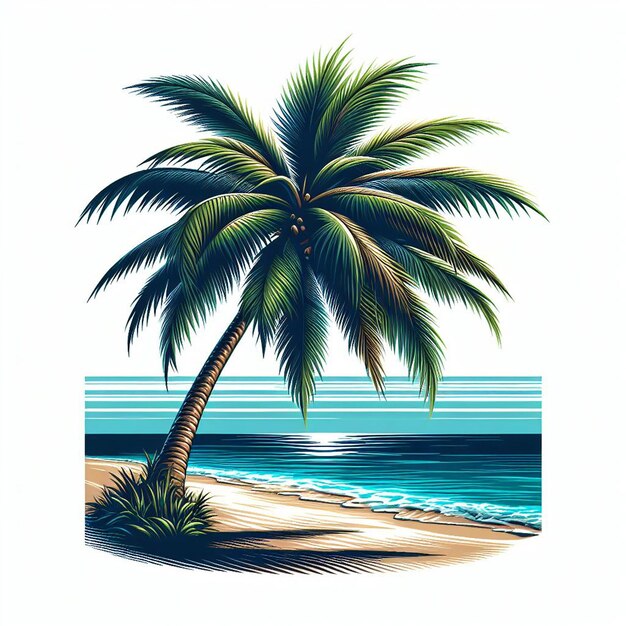 PSD hyper realisitc vector art coconut palmtree beach scene caribbean sunset backdrop wallpaper pic