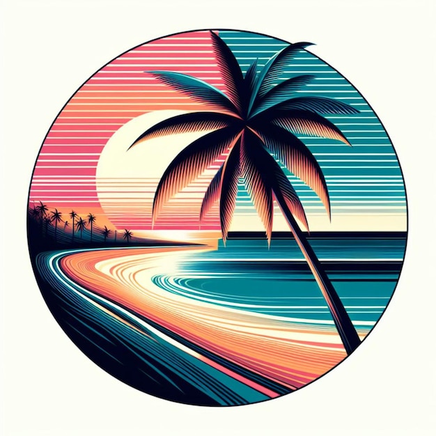 PSD hyper realisitc vector art coconut palmtree beach scene caribbean sunset backdrop wallpaper pic