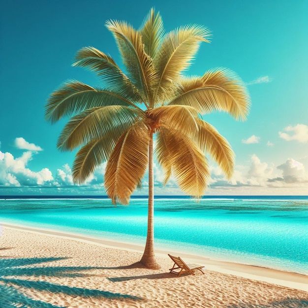 PSD hyper realisitc vector art coconut palmtree beach scene caribbean sunset backdrop wallpaper pic