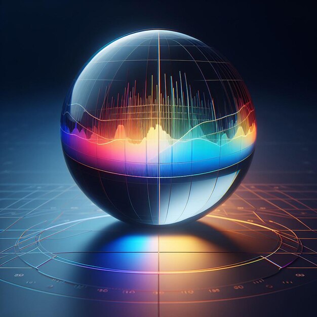 PSD hyper realisitc vector art colorful spectral colors light spectrum glass sphere light beam ray