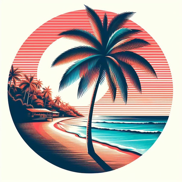 PSD hyper realisitc vector art kokospalmbomen strandscène caribische zonsondergang achtergrond behang foto