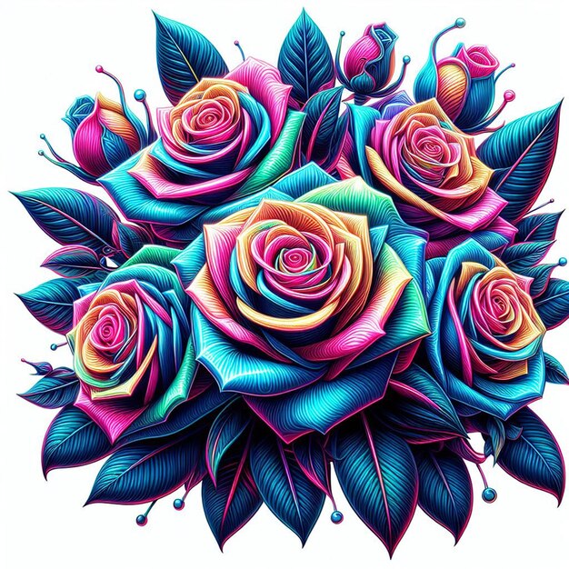 PSD hyper realisitc vector art valentines day festive colorful bouquet roses flowers isolated backdrop