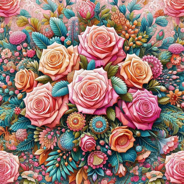 PSD 하이퍼 리얼리즘  ⁇ 터 아트 발렌타인 데이 축제 다채로운 꽃다발 장미 꽃 고립 된 배경