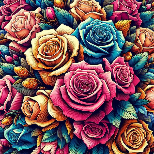 PSD hyper realisitc vector art giorno di san valentino festivo colorato bouquet di rose fiori sfondo isolato