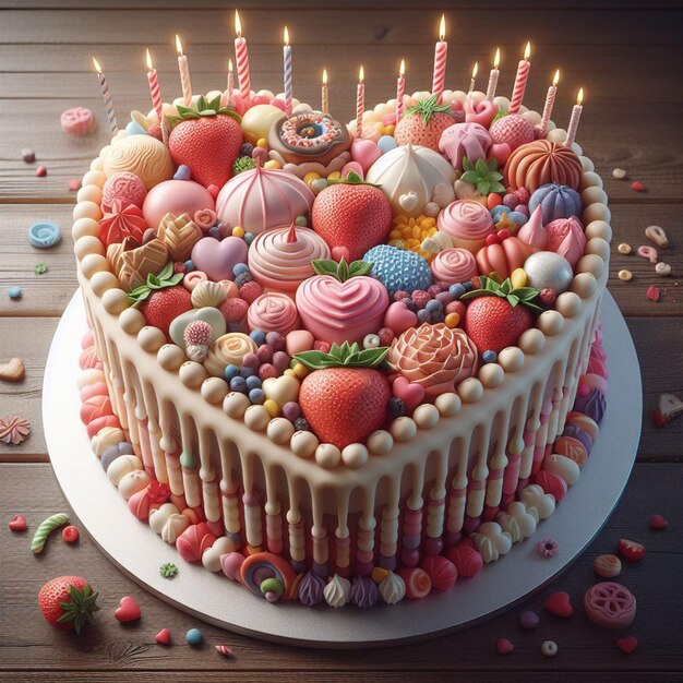 PSD hyper realisitic vector art colorful birthday trendy sweet chocolate choco cake illustration still