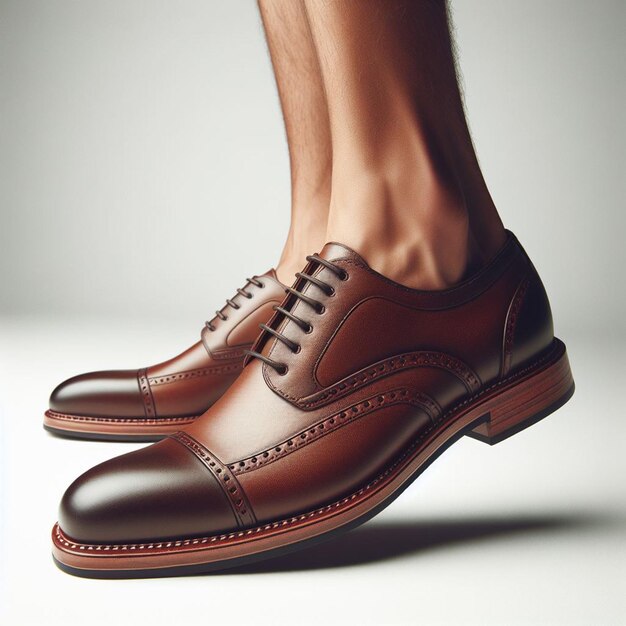 PSD hyper realistic vector art maschile pelle marrone scarpe artigianali con sfondo bianco isolato mockup