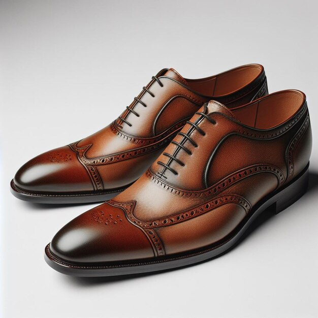 Hyper realistic vector art maschile pelle marrone scarpe artigianali con sfondo bianco isolato mockup