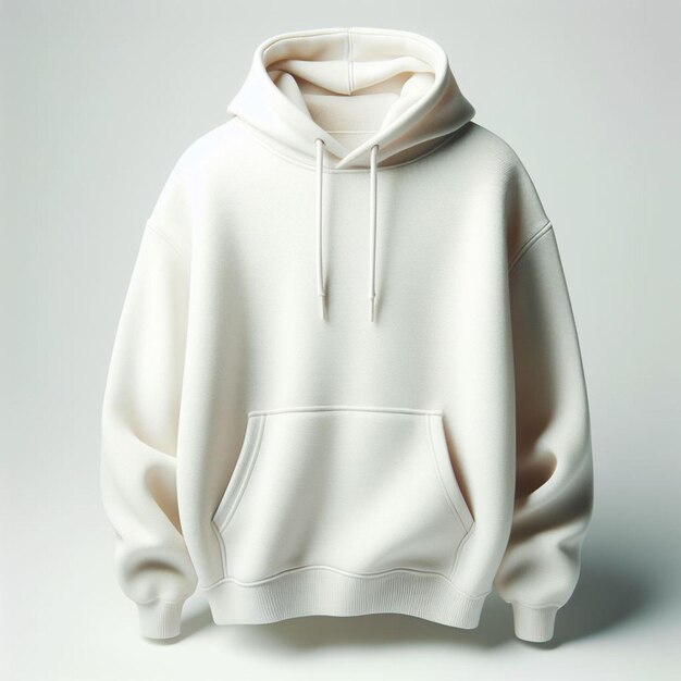 Hyper realisitic vector art winter white blank hoodie sweater isolated white backdrop mockup