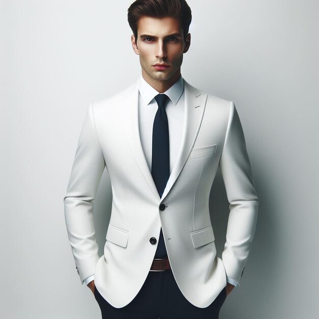 Hyper realisitic vector art winter white blank male suit isolated white backdrop mockup