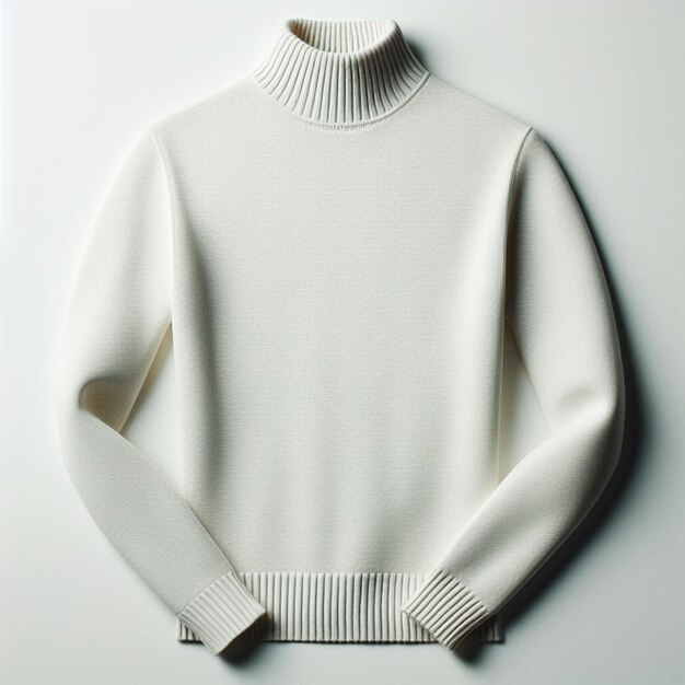 Hyper realisitic vector art winter white blank turtleneck sweater isolated white backdrop mockup