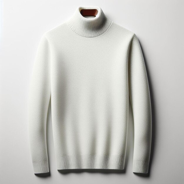 Hyper realisitic vector art winter white blank turtleneck sweater isolated white backdrop mockup