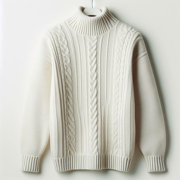 PSD Гиперреалистический векторный арт зимний белый пустой свитер с черепаховой шеей изолированный макет белого фона