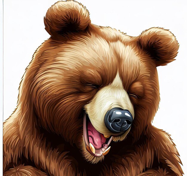 PSD disegno a fumetti iperrealista illustrazione di un orso marrone che ride isolato su sfondo bianco