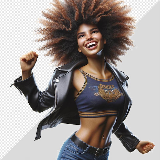 PSD hyper realistic female dancing laughing freestyle portrait of woman shaking isolated transparent pic