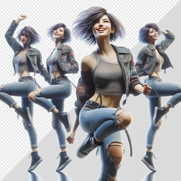 Hyper realistic female dancing laughing freestyle portrait of woman shaking isolated transparent pic