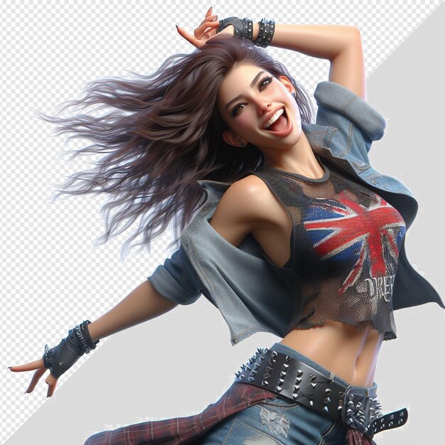 PSD hyper realistic female dancing laughing freestyle portrait of woman shaking isolated transparent pic