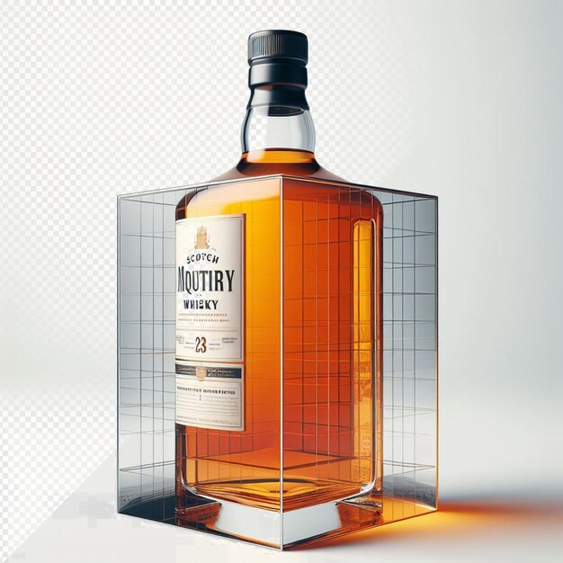 PSD hyper realistic illustration of a finest single malt whisky bottle isolated transparent background