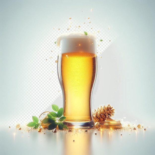 PSD hyper realistic illustration glass bottle hoppy craft beer beverage isolated transparent background