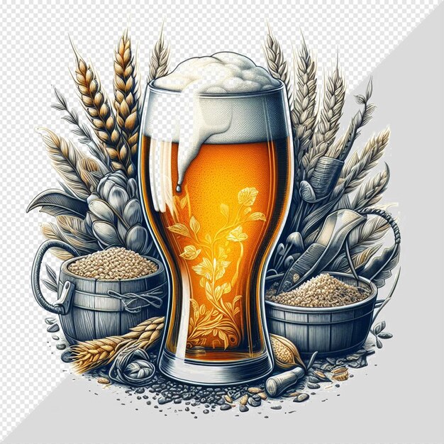 Illustrazione iperrealistica bottiglia di vetro hopy craft beer beverage sfondo trasparente isolato