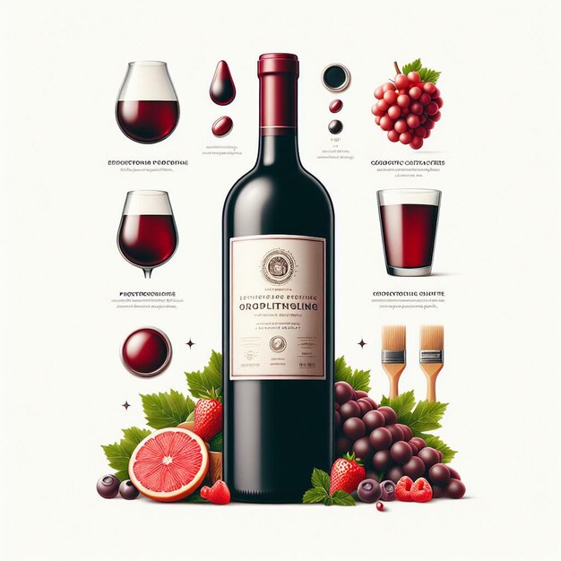 PSD hyper realistic isolated bottle french red wine still pic portrait vector art emoji illustration