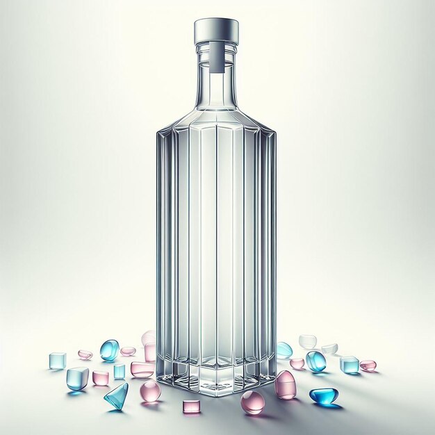 PSD bottiglia di vodka isolata iper realistica acqua di gin still pic ritratto arte vettoriale emoji illustrazione