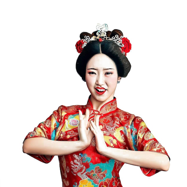 PSD iper realistico isolato giapponese asiatico bianco sorridente orgoglioso femminile amichevole geisha modello avatar icona