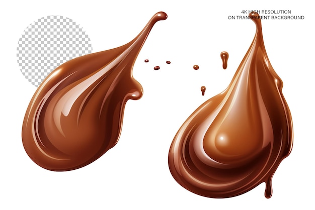 Hyper realistic melted chocolate drops transparent background