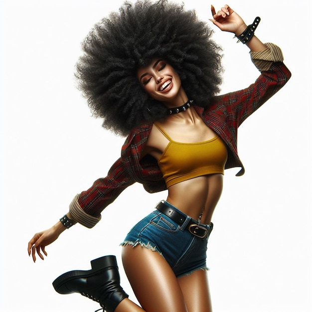 Hyper realistic vector art bottle afro woman dancing laughing isolated on white backdrop still