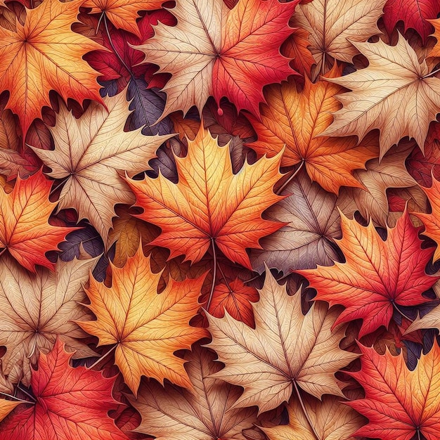 PSD hyper realistic vector art colorful autumn maple leaves backdrop wallpaper