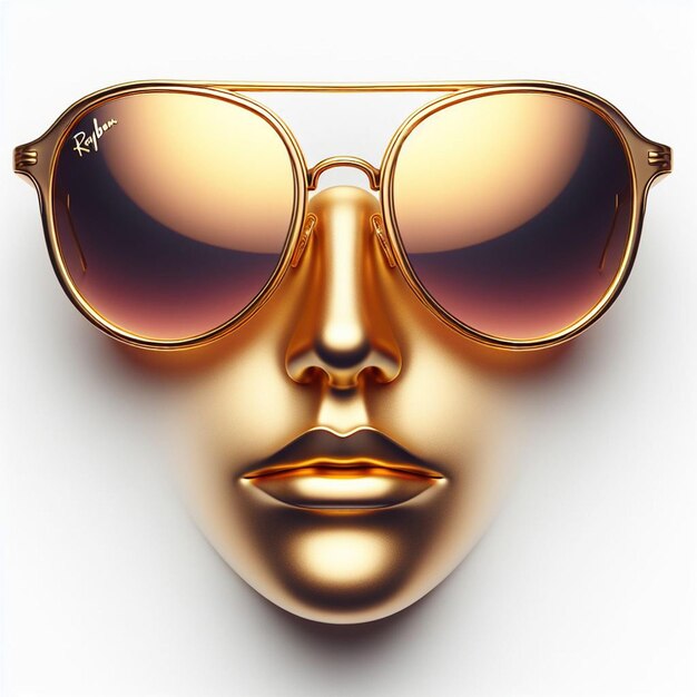 Hyper realistic vector art fashionable retro golden sunglasses isolated on white backdrop