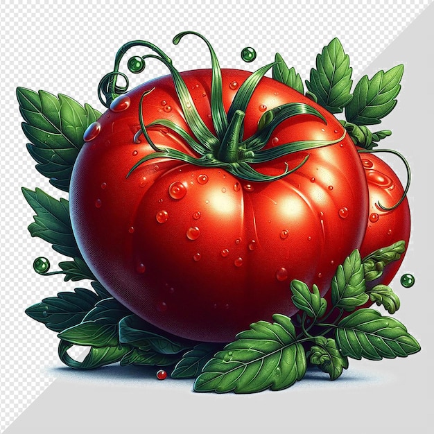 PSD 赤い美味しい野菜のトマトを隔離した透明な背景の超現実的なベクトルアートイラスト