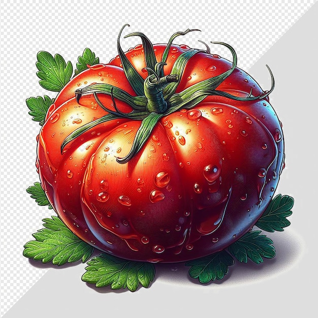 Гиперреалистичная векторная иллюстрация красного вкусного овощного помидора с изолированным прозрачным фоном