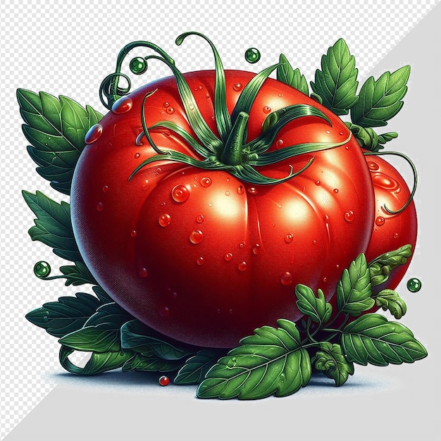 PSD hyper realistic vector art illustration of red tasty veggie tomato isolated transparent background