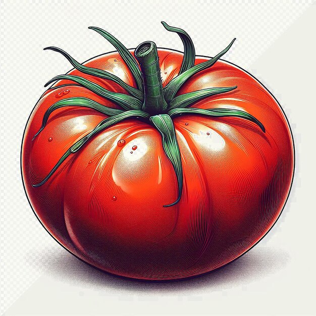Hyper realistic vector art illustration of red tasty veggie tomato isolated transparent background
