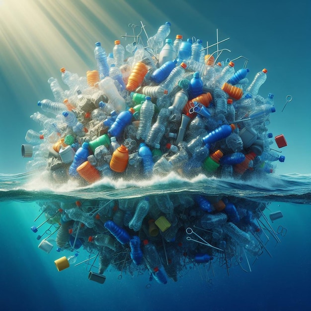 PSD hyper realistic vector art marine waste plastic pollution sea dump trash ugly climate