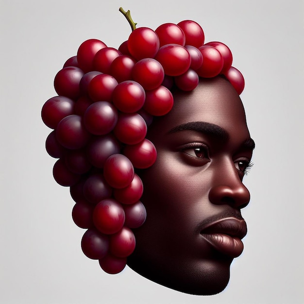 PSD arte vettoriale iperrealistica alla moda deliziosa frutta fresca, uva rossa, foglie di uva, natura morta isolata
