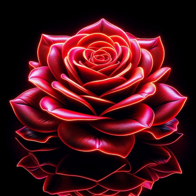 PSD arte vettoriale iperrealistica di tendenza bouquet rosso festivo a neon rose colorate fiori isolati neri