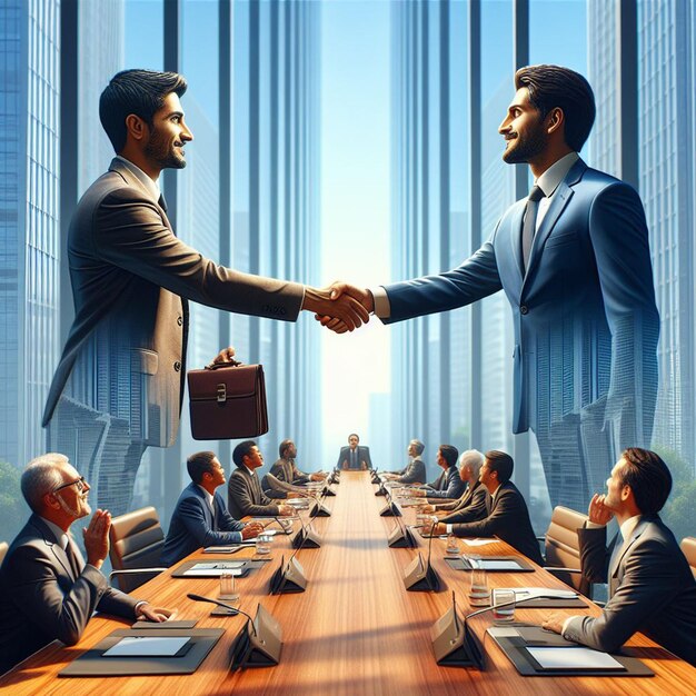 Hyper Realistic Vector Art Trendy golden Handshake success office Business Man CEO negotiation