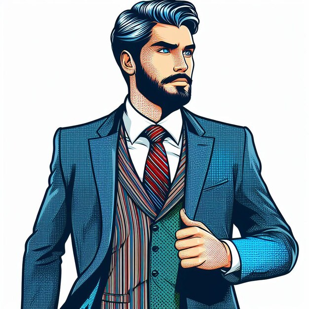 PSD 하이퍼 리얼리즘  ⁇ 터 아트 트렌디한 남성  ⁇ 는 슈트 입은 비즈니스맨 고립된  ⁇ 색 배경