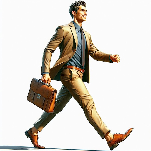 Hyper realistic vector art trendy male walking business man in suit isolated white backdrop
