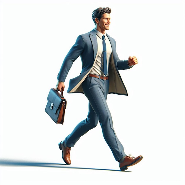 Hyper realistic vector art trendy male walking business man in suit isolated white backdrop