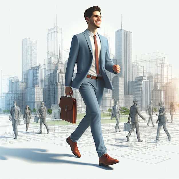 Hyper realistic vector art uomo di moda che cammina uomo d'affari in abito sfondo bianco isolato