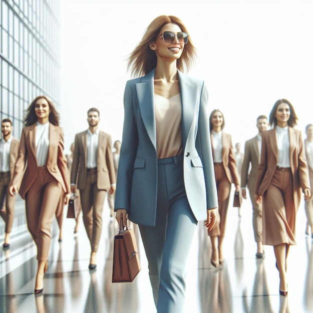 超現実的なベクトルアート トレンディな若い女性 ビジネス女性 白い背景で孤立して歩いています