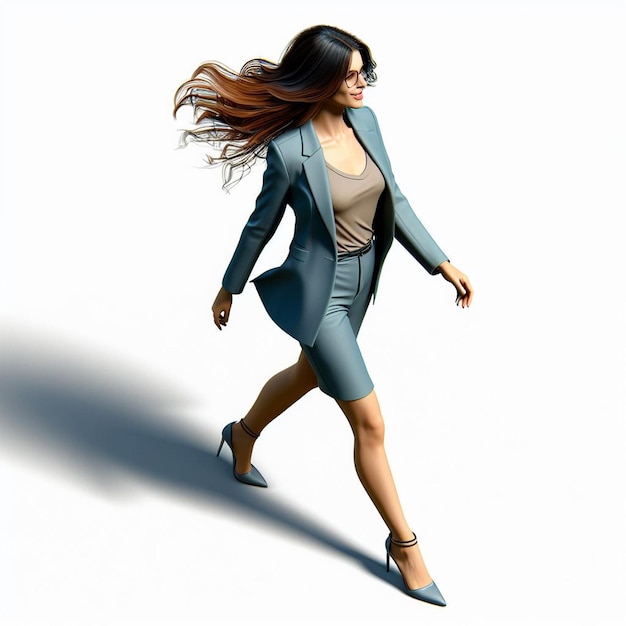 Hyper realistic vector art trendy young female girl businesswoman walking isolated on white backdrop