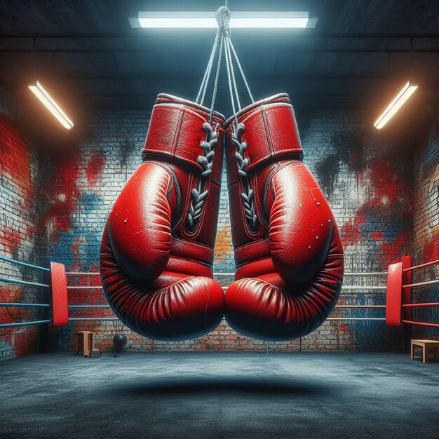 PSD hyper realistic vector art used red old sport sparring fighting boxing gloves wallpaper