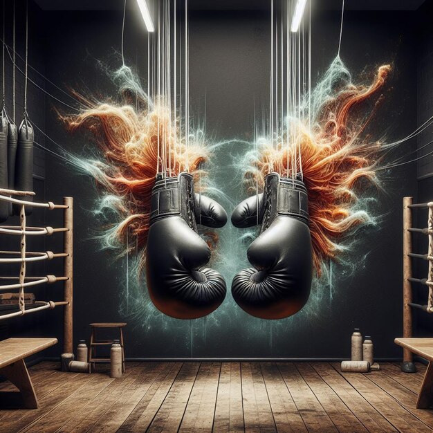 PSD hyper realistic vector art usato rosso vecchio sport sparring lotta guanti di boxe carta da parati