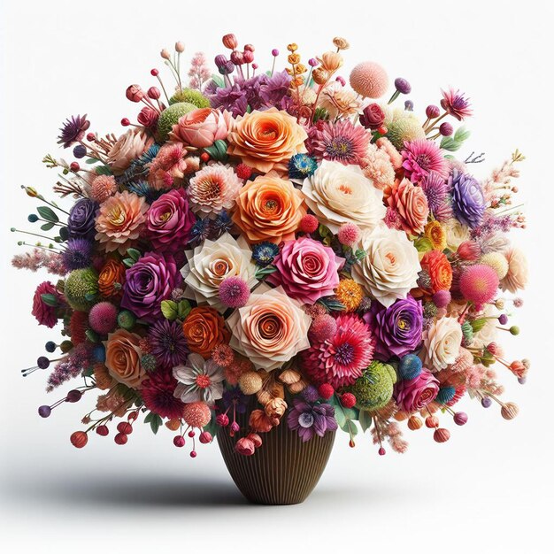 PSD Гиперреалистическое векторное искусство день святого валентина букет красочных цветов ваза изолированный белый фон